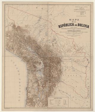 Mapa de la republica de Bolivia 1/2.000.000 levantado y construido sobre sus propios estudios durante diez años y las mejores fuentes existentes / por el injeniero Franz German, 1904